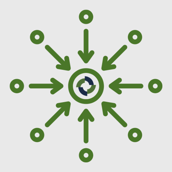 Graphic arrows towards center